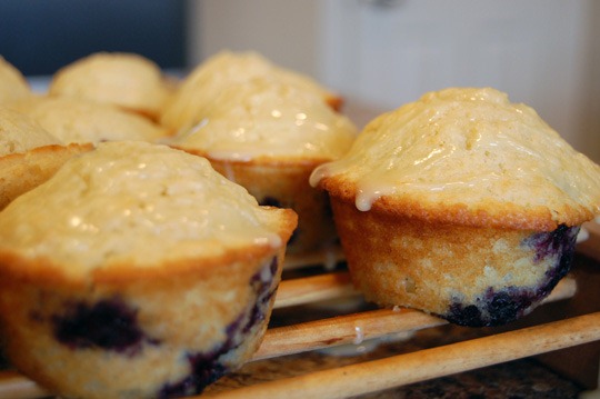 blueberry muffins with orange glaze done