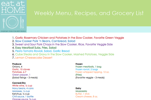 Color coded grocery list