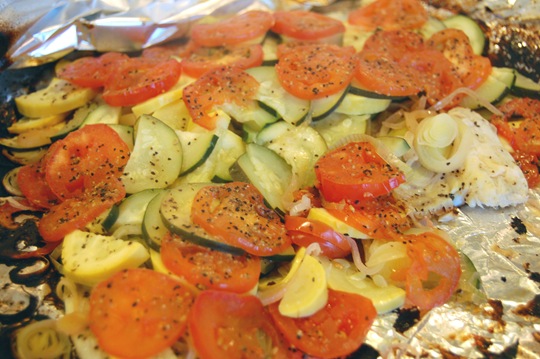 tilapia with veggies in foil done