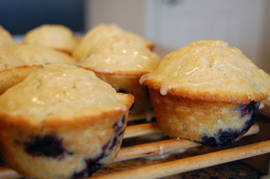blueberry muffins with orange glaze done
