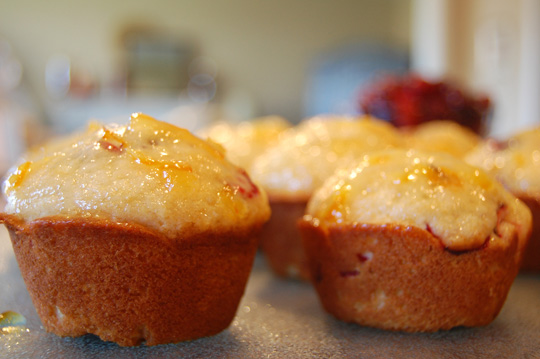 cranberry muffins with orange marmalade glaze done