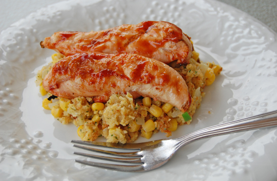 barbeque chicken with southwestern cornbread stuffing