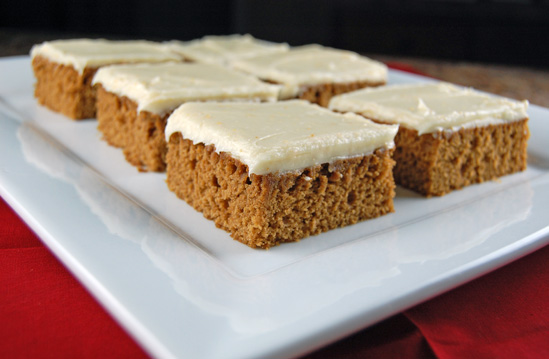 gingerbread bars with orange cream cheese frosting done