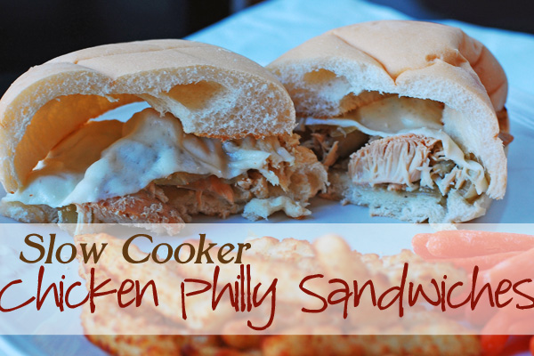 chicken philly sandwiches in the slow cooker