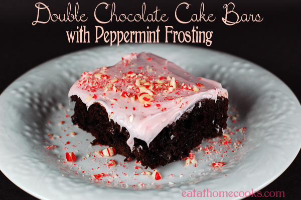 double chocolate cake bars with peppermint frosting