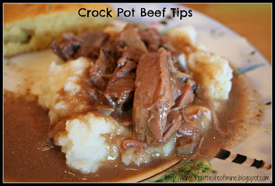 beef tips in gravy in the slow cooker