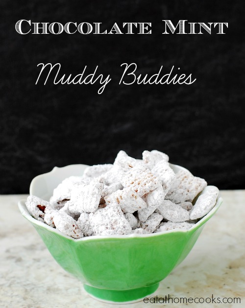 Chocolate Mint Muddy Buddies taste like Thin Mint cookies!