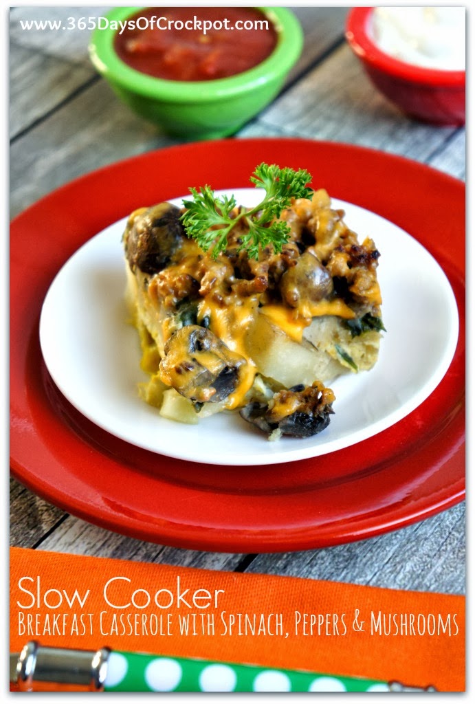 Recipe for Slow Cooker Breakfast Casserole with Spinach, Mushrooms and Peppers