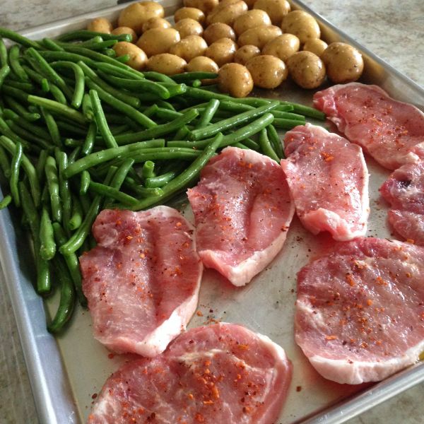 Chipotle pork chop sheet pan dinner