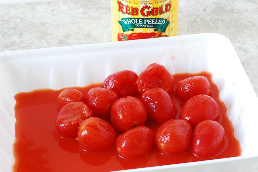 Red Gold tomatoes in pan