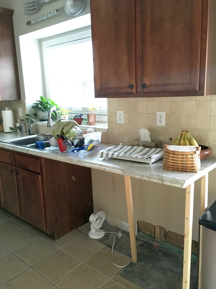 Kitchen without dishwasher and cabinet