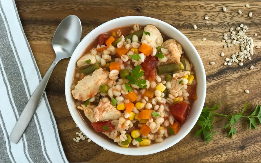 Instant Pot Chicken Barley Soup is served