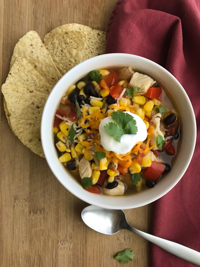 Instant Pot Spicy Chicken Soup and tortilla chips